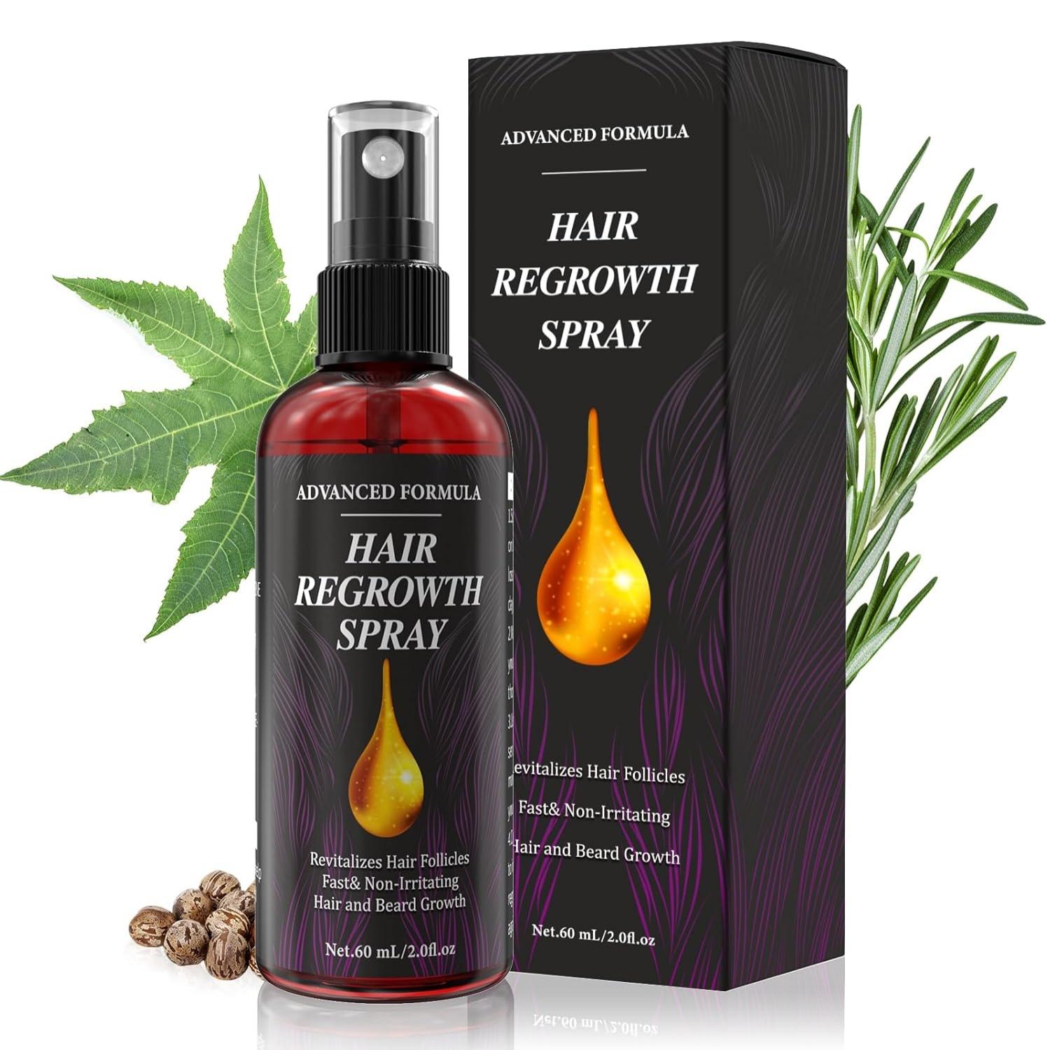 Voltuno Hair Loss Treatment for Men & Women, Hair Growth Accelerating Spray, Shiny Hair Growth Booster, with Rosemary Oil and Organic Castor Oil Extract, for Extremely Damaged Hair, Gentle and Non-Drying, 60ml